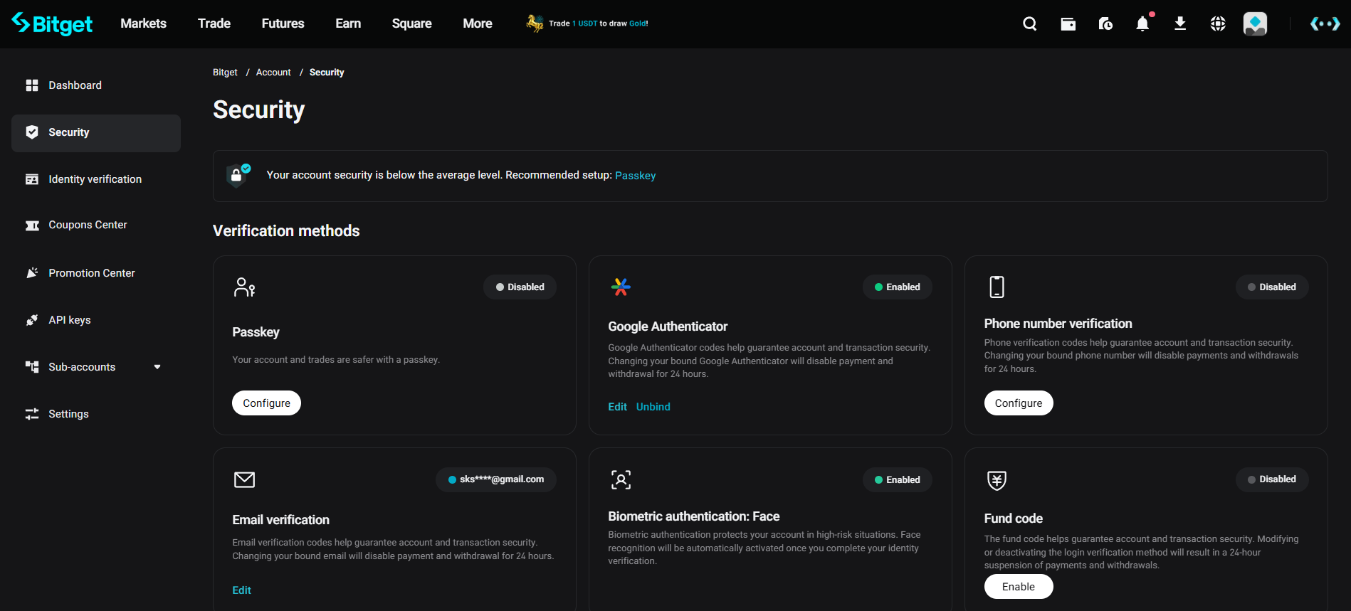 비트겟 구글 OTP 설정 화면